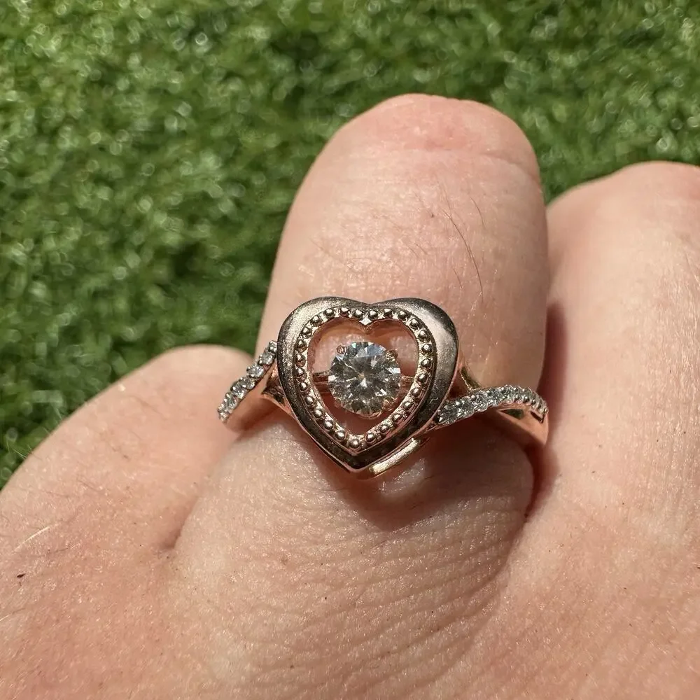 Djoy Heart Ring 925‎ Sterling Silver Size 9 Moving Center Stone Engagement